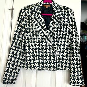 New Ellen Tracy moto style houndstooth zip blazer jacket Size 14